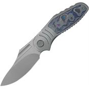 Kubey 384B Stroller Stonewash Framelock Knife Stonewash Titanium/Blue Camo Carbon Fiber Handles