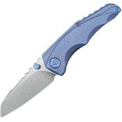 Kubey 390C Steeltle Stonewash Sheepfoot Framelock Knife Blue Stonewash Titanium Handles