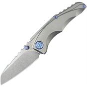 Kubey 390A Steeltle Stonewash Sheepfoot Framelock Knife Gray Stonewash Titanium Handles