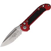 Microtech 113511RD Auto LUDT Gen III Stonewashed Part Serrated Button Lock Knife Red/Black Handles