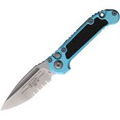 Microtech 113511TQ Auto LUDT Gen III Stonewashed Part Serrated Button Lock Knife Turquoise/Black Handles