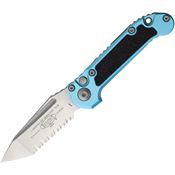 Microtech 113612TQ Auto LUDT Gen III Stonewashed Part Serrated Tanto Button Lock Knife Turquoise/Black Handles