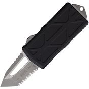 Microtech 15812AP Auto Exocet Apocalyptic Serrated Tanto OTF Knife Black Aluminum Handles