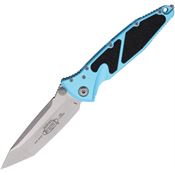 Microtech 16110TQ Socom Elite Stonewash Part Serrated Tanto Linerlock Knife Turquoise/Black Traction Handles