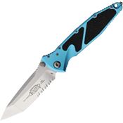 Microtech 16111TQ Socom Elite Part Serrated Stonewash Linerlock Knife Turquoise/Black Traction Handles