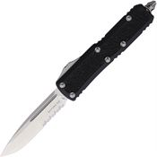 Microtech 12411S Auto Daytona Stonewash Part Serrated Single Edge OTF Knife Black Aluminum Handles