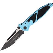 Microtech 1602TQ Socom Elite Part Serrated Two-Tone Part Serrated Linerlock Knife Turquoise/Black Traction Handles