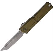 Microtech 114410APOD Auto Combat Troodon Gen III Apocalyptic Single Edge Tanto OTF Knife OD Green Handles
