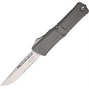 Microtech 114311NC Auto Combat Troodon Gen III Stonewash Part Serrated Single Edge OTF Knife Gray Handles