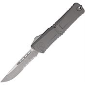 Microtech 114311APNC Auto Combat Troodon Gen III Apocalyptic Part Serrated Single Edge OTF Knife Gray Handles