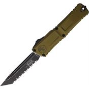 Microtech 11443OD Auto Combat Troodon Gen III Two-Tone Serrated Single Edge Tanto OTF Knife OD Green Handles