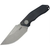 Kubey 381A Basilisk Stonewash Drop Point Fixed Blade Knife Black G10 Handles