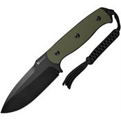 SenCut 240362 Toxodon Black Stonewash Drop Point Fixed Blade Knife OD Green G10 Handles