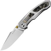Kizer 3694A4 Feweed satin Harpoon Framelock Knife Gold Camo Carbon Fiber Handles
