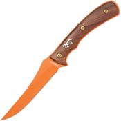 Browning 0532B Union Bluff Bird Orange Trailing Point Fixed Blade Knife Brown Wood Handles