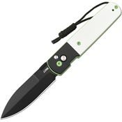 CJRB 1951BBW Locust Black Spear Point Button Lock Knife White G10 Handles