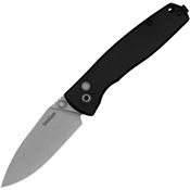 Kershaw 2053 Kindred Stonewash D2 Carbon Steel Spear Point Button Lock Knife Black Handles