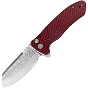 Kubey 336B Creon Damascus Button Lock Knife Red/Black Handles