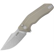 Kubey 391C Basilisk Stonewash Button Lock Knife Tan G10 Handles