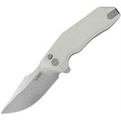 Kubey 391D2 Basilisk Stonewash Button Lock Knife Ivory G10 Handles