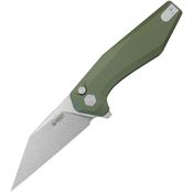 Kubey 393B Fenrir Stonewash Button Lock Knife OD Green G10 Handles