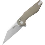 Kubey 393C Fenrir Stonewash Button Lock Knife Tan G10 Handles