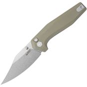 Kubey 394C Hades Stonewash Clip Point Button Lock Knife Tan G10 Handles