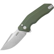 Kubey 391B Basilisk Stonewash Button Lock Knife OD Green G10