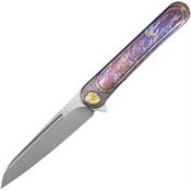 Kubey 247H Dandy Stonewash Framelock Knife Flame Handles
