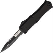 Microtech 1701M2T Auto Hera II Mini Two-Tone Part Serrated Bayonet OTF Knife Black Handles