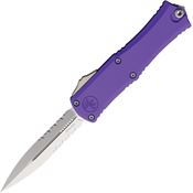 Microtech 1702M11PU Auto Hera II Mini Stonewash Part Serrated Double Edge Dagger OTF Knife Purple Handles