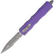 Microtech 22511APPU Auto Dirac Apocalyptic Part Serrated Double Edge OTF Knife Purple Handles