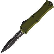 Microtech 1702M2OD Auto Hera II Mini Two-Tone Part Serrated Double Edge Dagger OTF Knife OD Green Handles