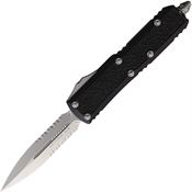 Microtech 12611S Auto Daytona Stonewash Part Serrated Double Edge Dagger OTF Knife Black Handles
