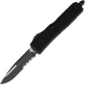 Microtech 1242TS Auto Daytona Two-Tone Part Serrated Single Edge OTF Knife Black/Black Traction Handles