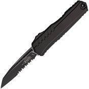 Microtech 12412T Auto Cypher II Black Part Serrated Wharncliffe OTF Knife Black Handles