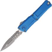 Microtech 114211APBL Auto Combat Troodon Gen III Apocalyptic Part Serrated Double Edge Dagger Knife Blue Handles
