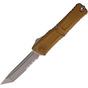 Microtech 114411APTA Auto Combat Troodon Gen III Apocalyptic Part Serrated Tanto Knife Tan Handles