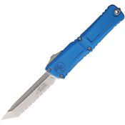 Microtech 114412BL Auto Combat Troodon Gen III Stonewash Serrated Tanto Knife Blue Handles