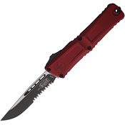 Microtech 11432MR Auto Combat Troodon Gen III Two-Tone Part Serrated Single Edge Knife Merlot Handles