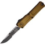 Microtech 11432TA Auto Combat Troodon Gen III Two-Tone Part Serrated Single Edge Knife Tan Handles