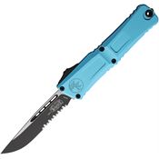 Microtech 11432TQ Auto Combat Troodon Gen III Two-Tone Part Serrated Single Edge Knife Turquoise Handles