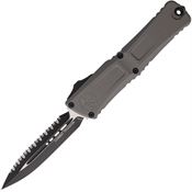 Microtech 11423NC Auto Combat Troodon Gen III Two-Tone Serrated Double Edge Dagger Knife Gray Handles