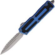 Microtech 128012APBL Auto Scarab II Gen III Apocalyptic Serrated Double Edge OTF Knife Blue/Black Traction Handles