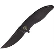 Petrified Fish P06DMDW Simum Black Stonewash Curved Linerlock Knife Black Micarta Handles
