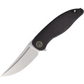 Petrified Fish P06DMS Simum Satin Curved Linerlock Knife Black Micarta Handles