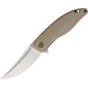 Petrified Fish P06KAMS Simum Satin Curved Linerlock Knife Khaki Micarta Handles