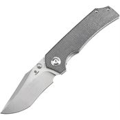 Tenable 1122A3 Fermi Stonewash Recurve Linerlock Knife Black Micarta Handles