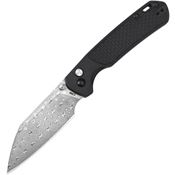 CJRB 1945DBK Pyrite Light Damascus Button Lock Knife Black FRN Handles