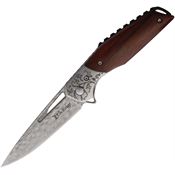 Elk Ridge 2008DM Damascus Linerlock Knife Brown Wood Handles
